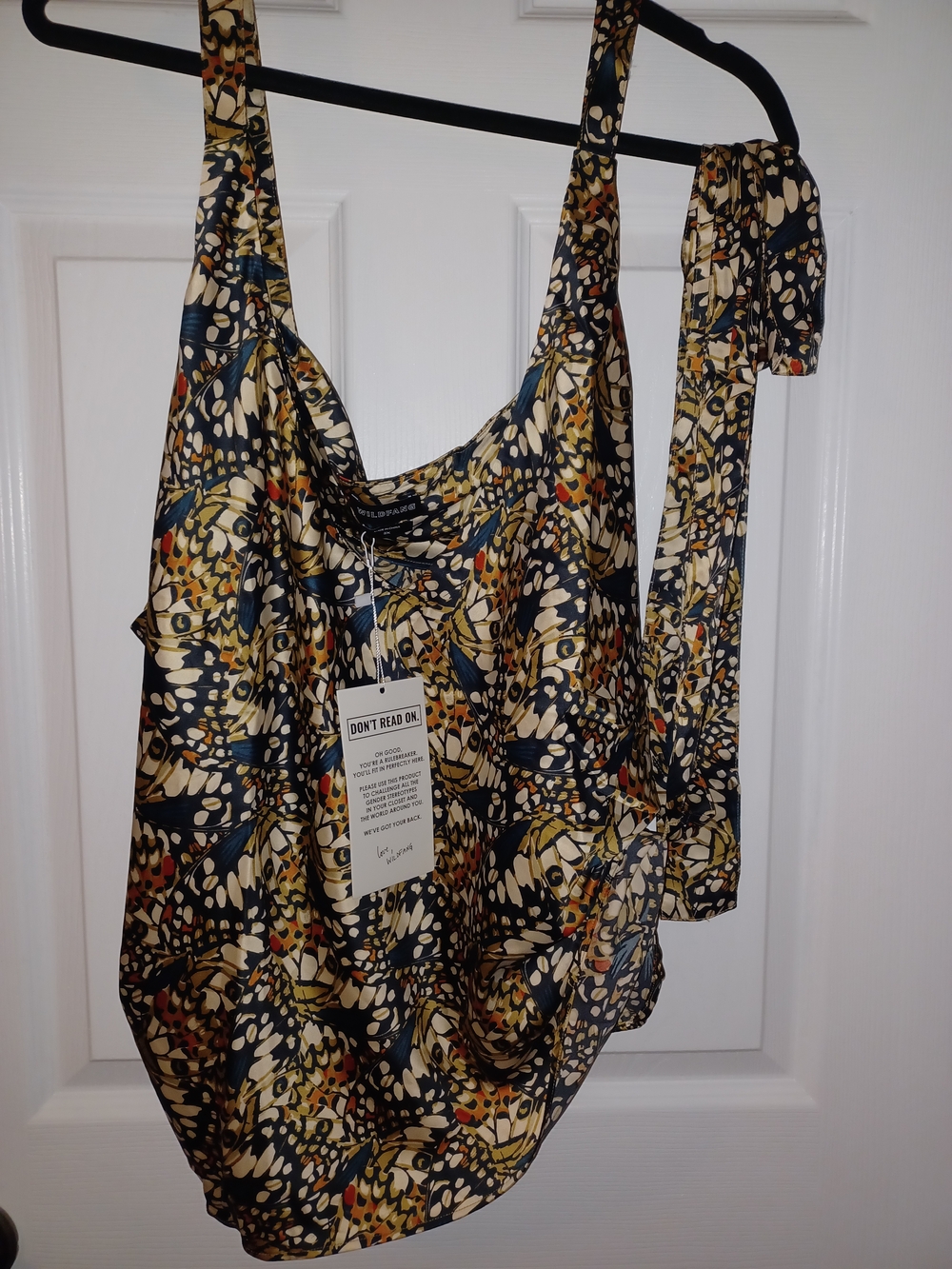 Wildfang Printed Satin Tank Top with Tie Detail - Multicolor Abstract